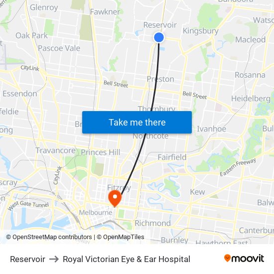 Reservoir to Royal Victorian Eye & Ear Hospital map