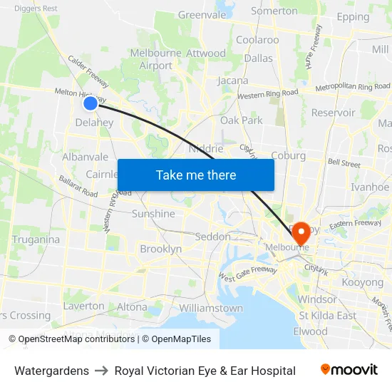 Watergardens to Royal Victorian Eye & Ear Hospital map