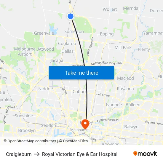 Craigieburn to Royal Victorian Eye & Ear Hospital map