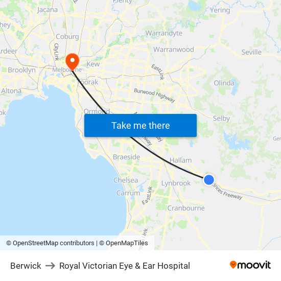 Berwick to Royal Victorian Eye & Ear Hospital map