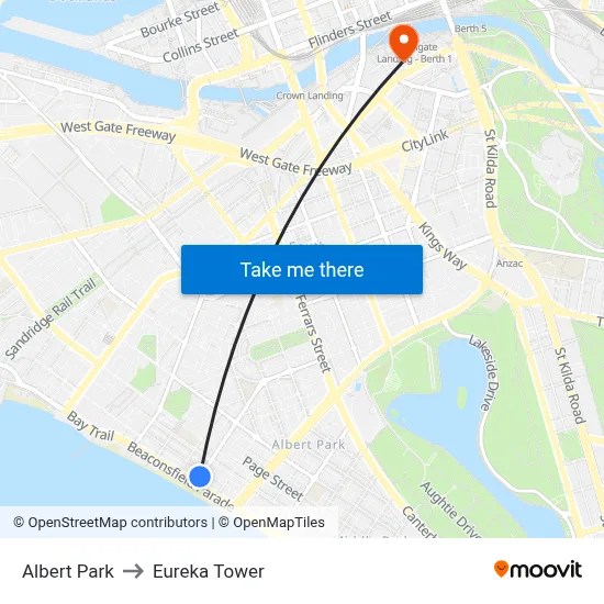 Albert Park to Eureka Tower map