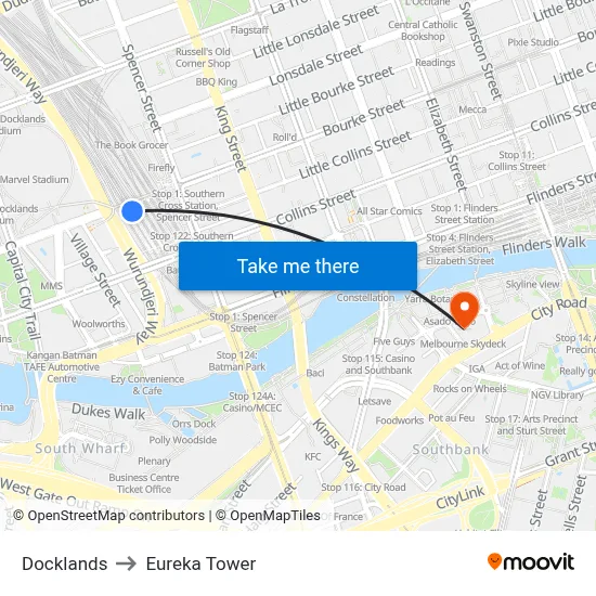 Docklands to Eureka Tower map