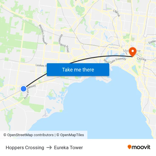 Hoppers Crossing to Eureka Tower map