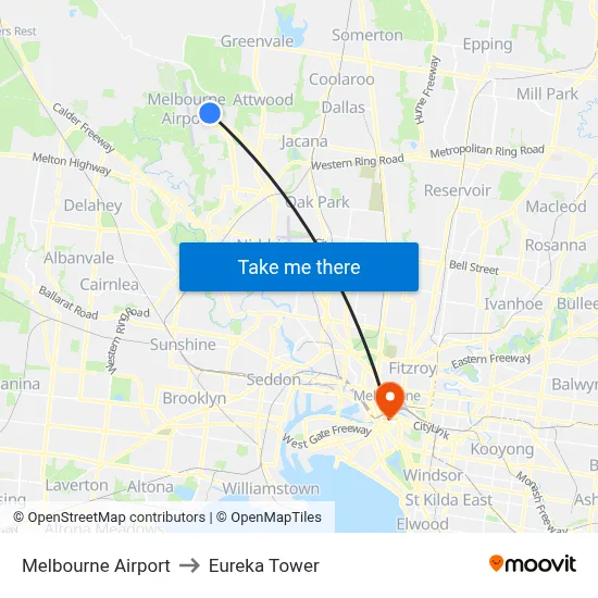 Melbourne Airport to Eureka Tower map