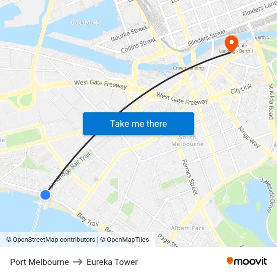 Port Melbourne to Eureka Tower map