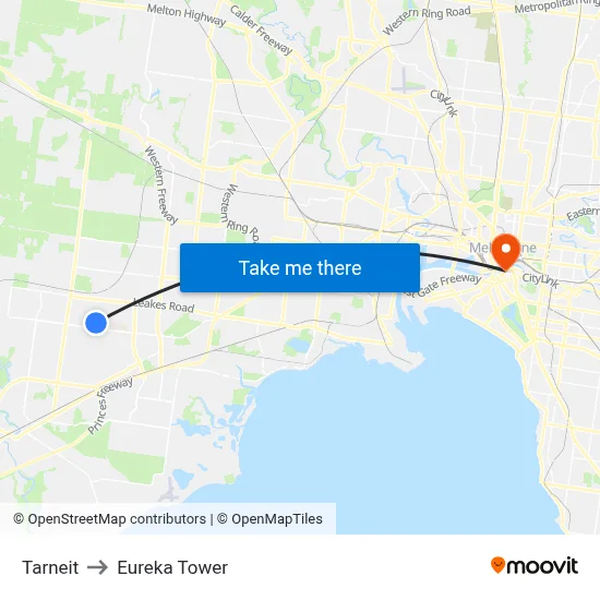 Tarneit to Eureka Tower map