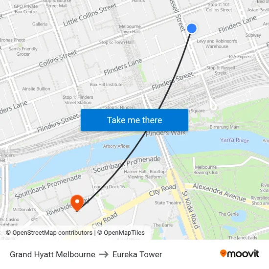 Grand Hyatt Melbourne to Eureka Tower map