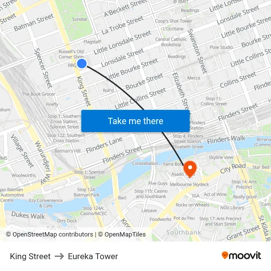 King Street to Eureka Tower map