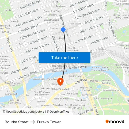 Bourke Street to Eureka Tower map
