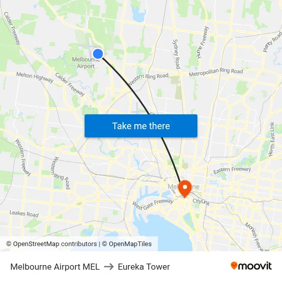 Melbourne Airport MEL to Eureka Tower map