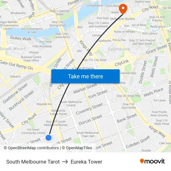 South Melbourne Tarot to Eureka Tower map