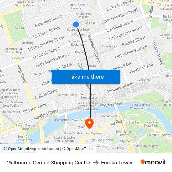 Melbourne Central Shopping Centre to Eureka Tower map