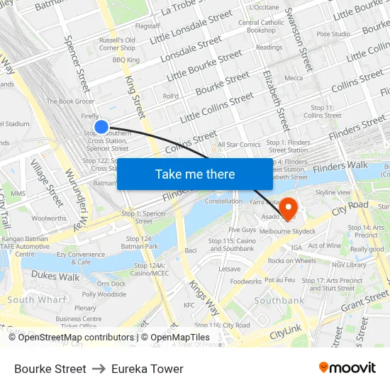 Bourke Street to Eureka Tower map