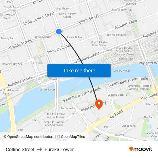 Collins Street to Eureka Tower map
