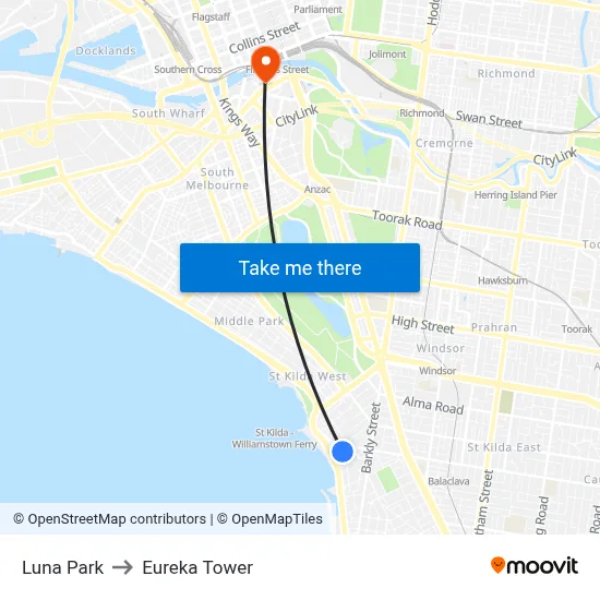 Luna Park to Eureka Tower map