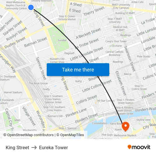 King Street to Eureka Tower map