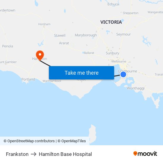Frankston to Hamilton Base Hospital map