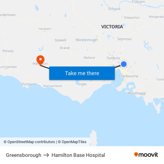 Greensborough to Hamilton Base Hospital map