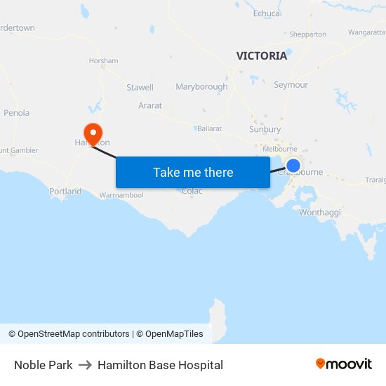 Noble Park to Hamilton Base Hospital map