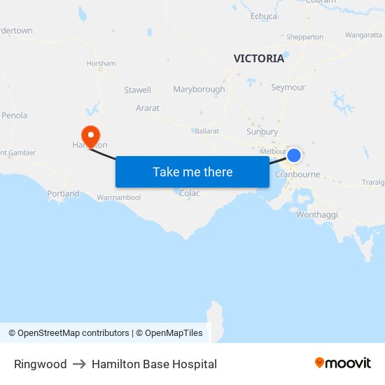 Ringwood to Hamilton Base Hospital map