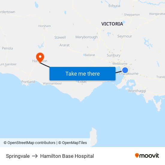 Springvale to Hamilton Base Hospital map