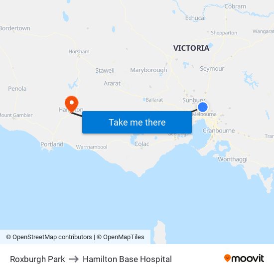 Roxburgh Park to Hamilton Base Hospital map