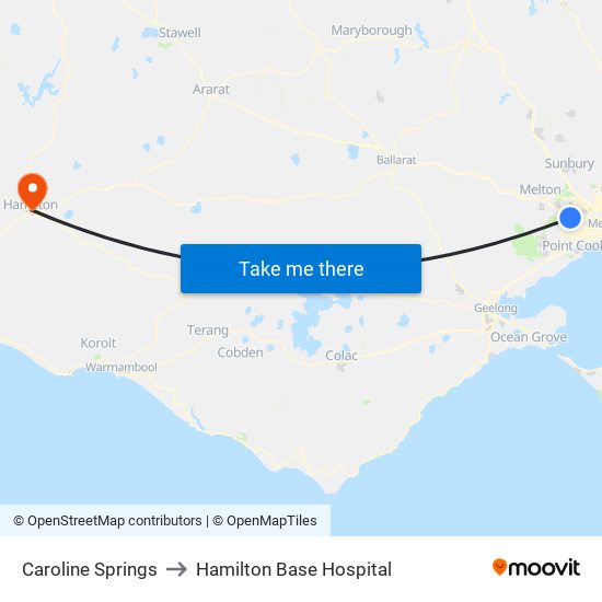 Caroline Springs to Hamilton Base Hospital map