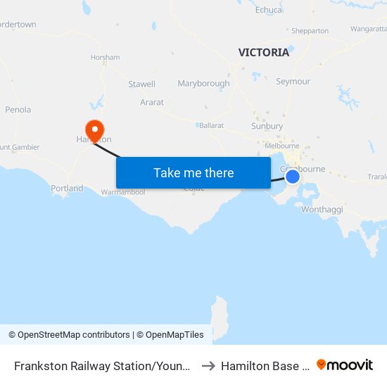 Frankston Railway Station/Young St (Frankston) to Hamilton Base Hospital map