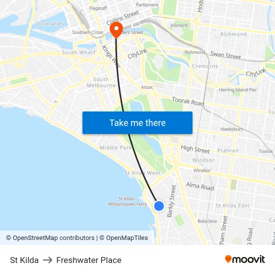 St Kilda to Freshwater Place map