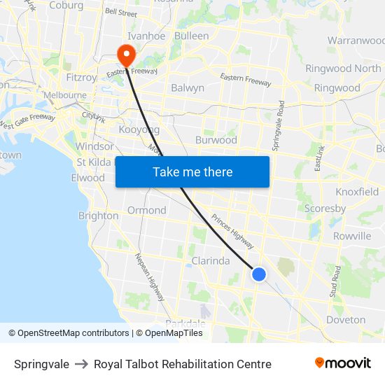 Springvale to Royal Talbot Rehabilitation Centre map