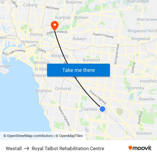 Westall to Royal Talbot Rehabilitation Centre map