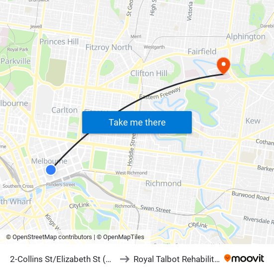 2-Collins St/Elizabeth St (Melbourne City) to Royal Talbot Rehabilitation Centre map