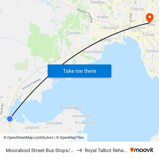 Moorabool Street Bus Stops/Moorabool St (Geelong) to Royal Talbot Rehabilitation Centre map