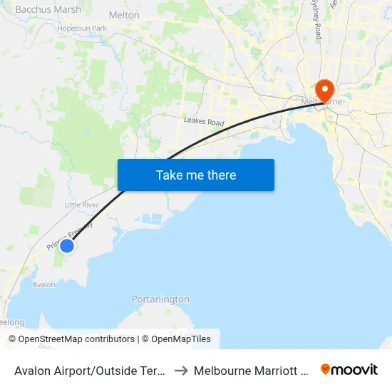 Avalon Airport/Outside Terminal to Melbourne Marriott Hotel map