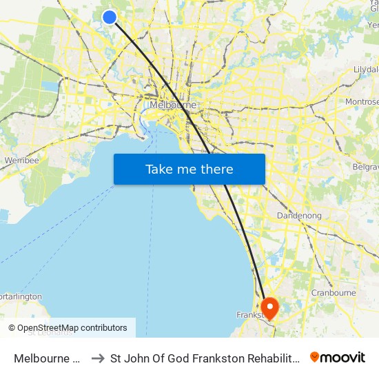 Melbourne Airport to St John Of God Frankston Rehabilitation Hospital map