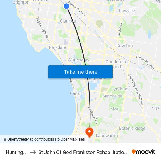 Huntingdale to St John Of God Frankston Rehabilitation Hospital map