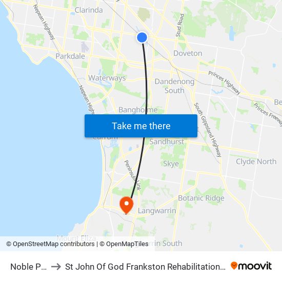 Noble Park to St John Of God Frankston Rehabilitation Hospital map