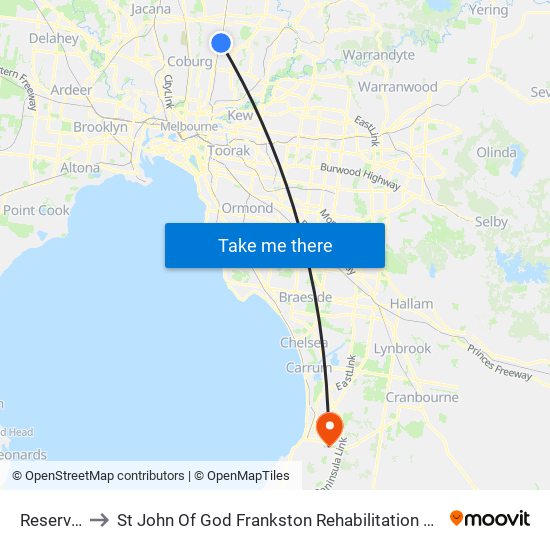 Reservoir to St John Of God Frankston Rehabilitation Hospital map