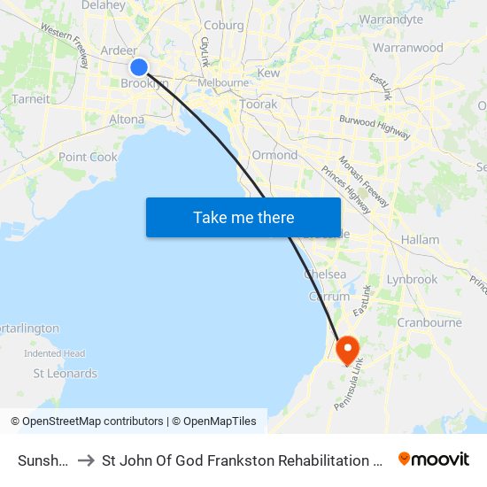 Sunshine to St John Of God Frankston Rehabilitation Hospital map