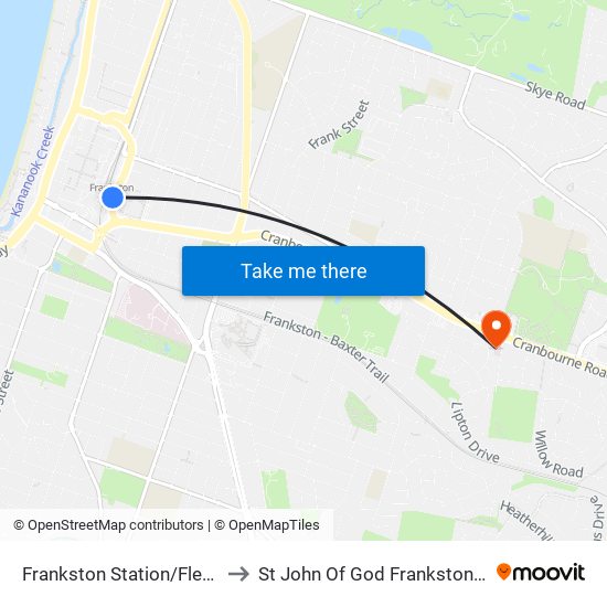 Frankston Station/Fletcher Rd (Frankston) to St John Of God Frankston Rehabilitation Hospital map