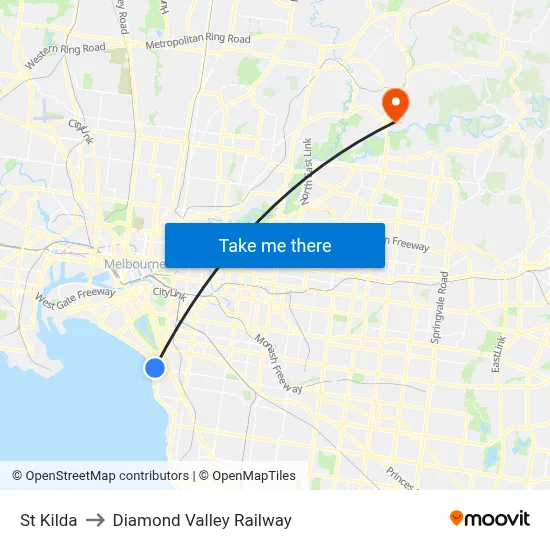 St Kilda to Diamond Valley Railway map