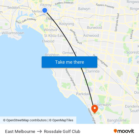 East Melbourne to Rossdale Golf Club map