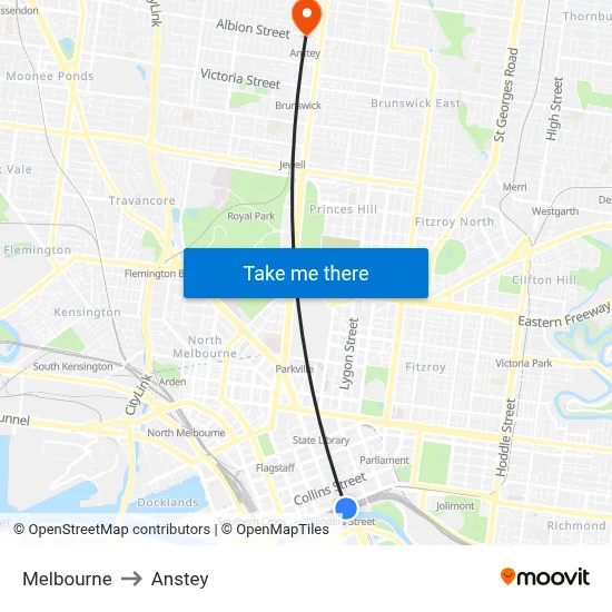 Melbourne to Anstey map