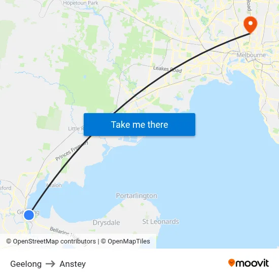 Geelong to Anstey map