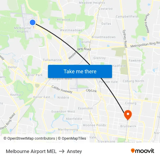 Melbourne Airport MEL to Anstey map