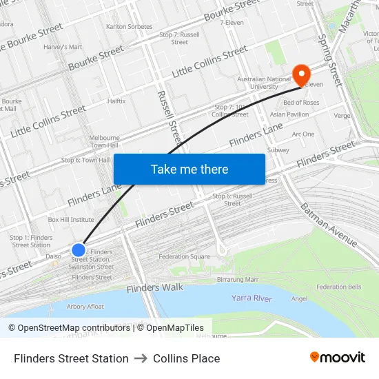 Flinders Street Station to Collins Place map