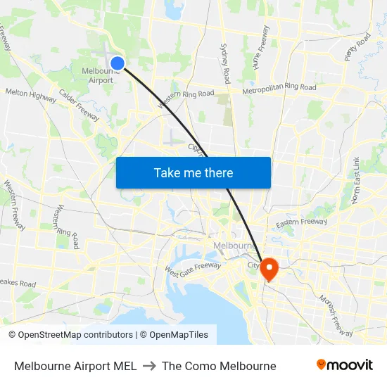 Melbourne Airport MEL to The Como Melbourne map