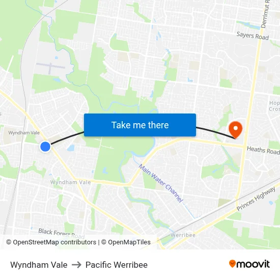 Wyndham Vale to Pacific Werribee map