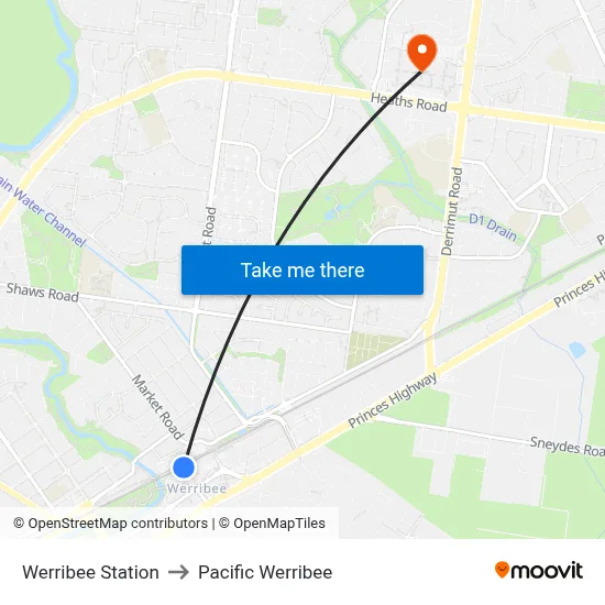 Werribee Station to Pacific Werribee map