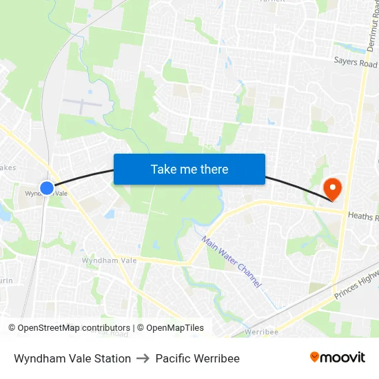 Wyndham Vale Station to Pacific Werribee map